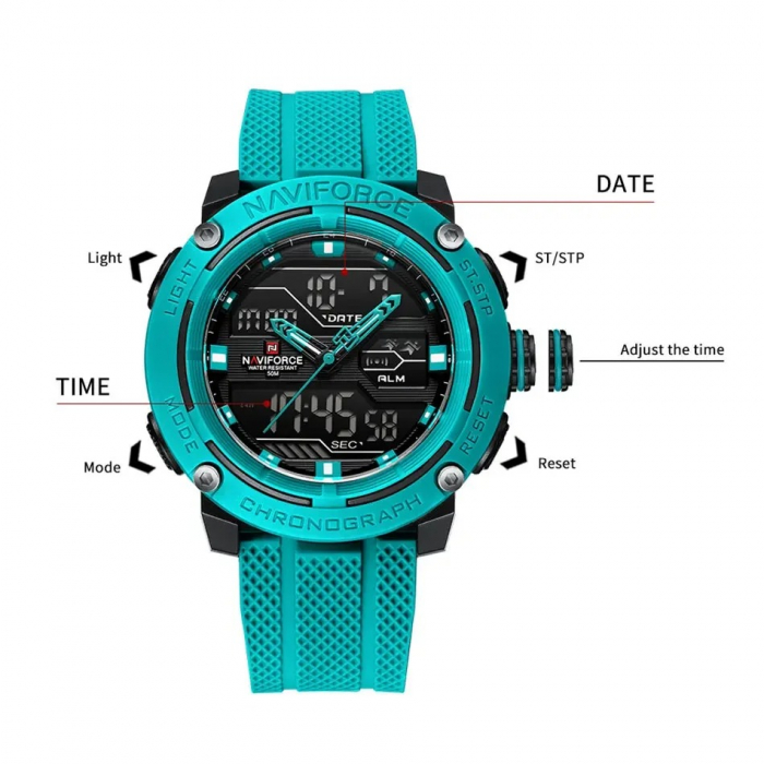 Ceas Bărbați Naviforce 7114 Albastru – Funcții Multiple, Design Sport, Cronometru, Rezistent la Apă 5ATM [7]