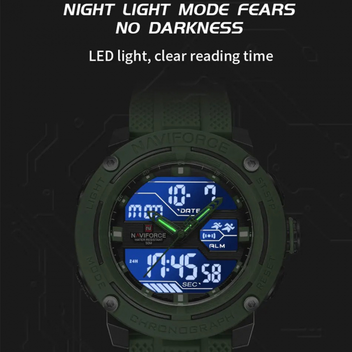 Ceas Bărbați Naviforce 7114 Verde – Funcții Multiple, Design Sport, Cronometru, Rezistent la Apă 5ATM [3]