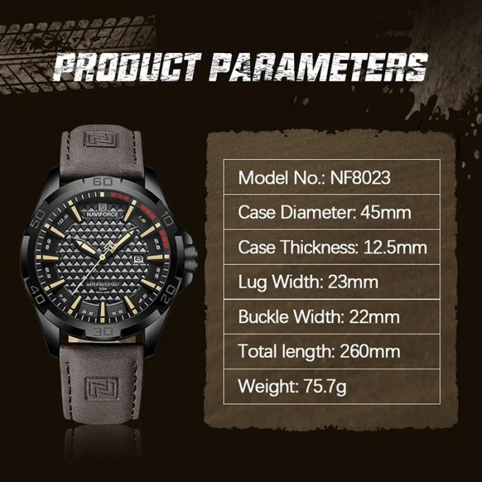Ceas Bărbați Naviforce 8023 Negru-Galben – Design Luxury, Funcții Multiple, Afișaj Luminos, Rezistent la Apă 3ATM [3]