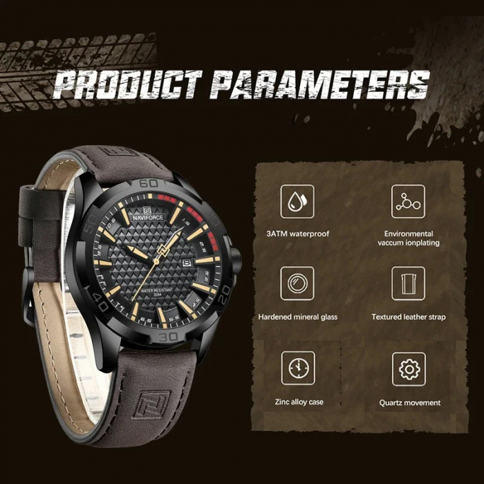 Ceas Bărbați Naviforce 8023 Negru-Galben – Design Luxury, Funcții Multiple, Afișaj Luminos, Rezistent la Apă 3ATM [4]