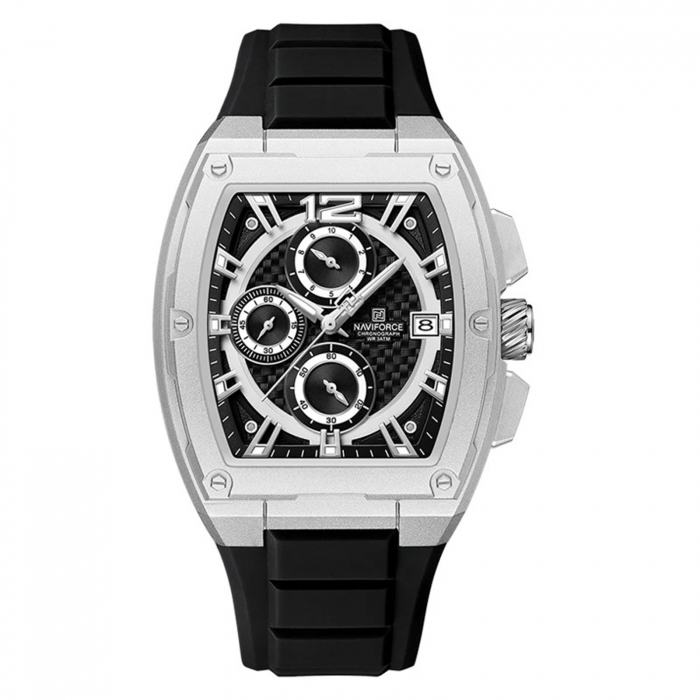 Ceas Bărbați Naviforce 8050 Negru-Argintiu – Design Sport, Funcții Multiple, Afișare Dată, Rezistent la Apă 3ATM [1]
