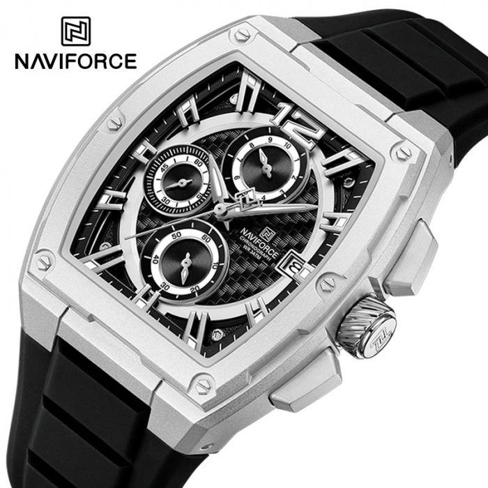 Ceas Bărbați Naviforce 8050 Negru-Argintiu – Design Sport, Funcții Multiple, Afișare Dată, Rezistent la Apă 3ATM [3]