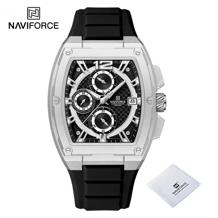 Ceas Bărbați Naviforce 8050 Negru-Argintiu – Design Sport, Funcții Multiple, Afișare Dată, Rezistent la Apă 3ATM [8]