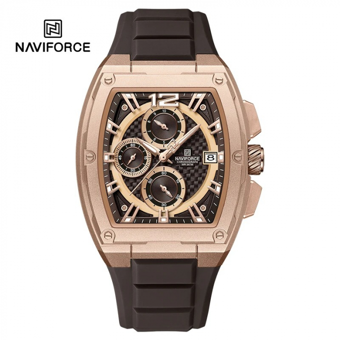 Ceas Bărbați Naviforce 8050 Negru-Rose – Design Sport, Funcții Multiple, Afișare Dată, Rezistent la Apă 3ATM [8]