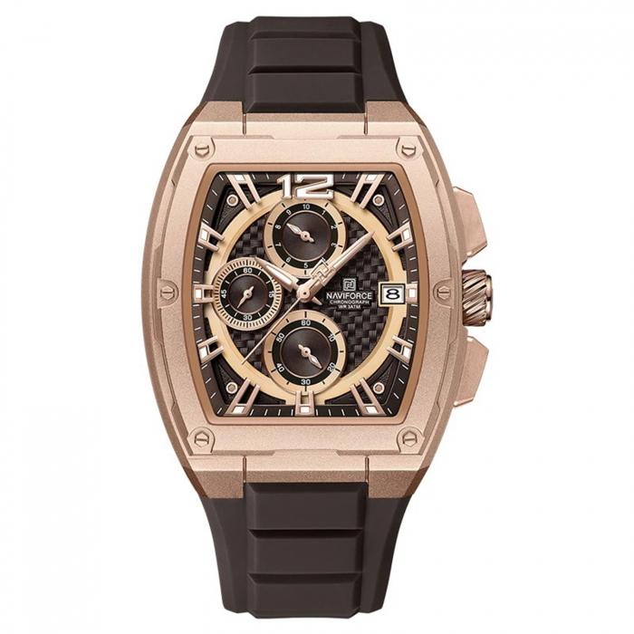 Ceas Bărbați Naviforce 8050 Negru-Rose – Design Sport, Funcții Multiple, Afișare Dată, Rezistent la Apă 3ATM [1]