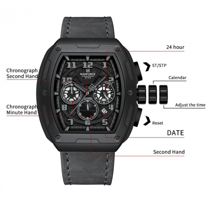 Ceas Bărbați Naviforce 8053 Gri – Funcții Multiple, Design Military, Shockproof, Rezistent la Apă 3ATM [3]