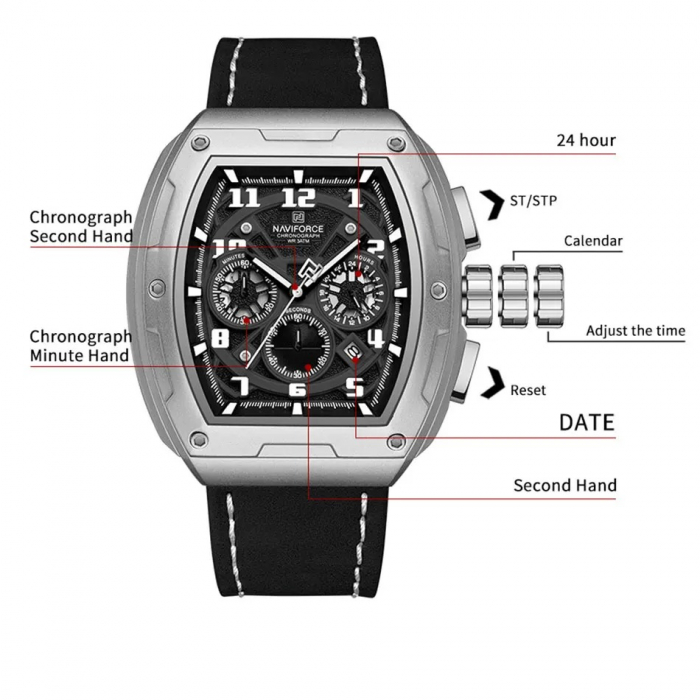 Ceas Bărbați Naviforce 8053 Negru-Gri – Funcții Multiple, Design Military, Shockproof, Rezistent la Apă 3ATM [4]