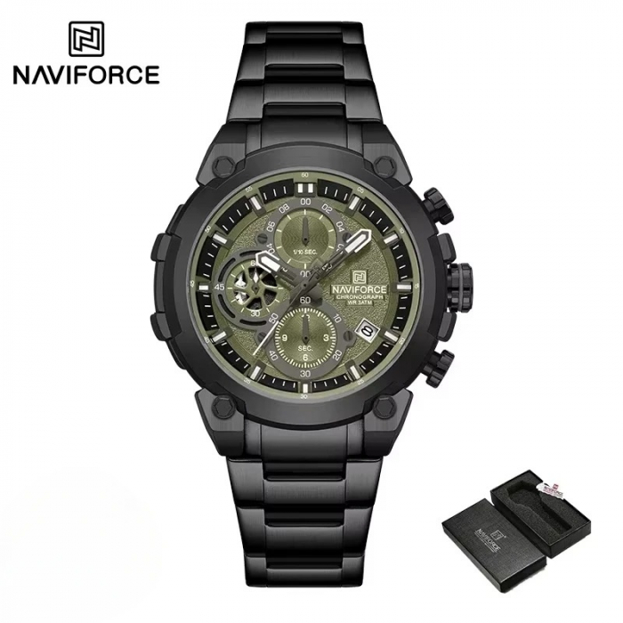 Ceas Bărbați Naviforce 8071 Negru-Verde – Funcții Multiple, Design Business, Shockproof, Rezistent la Apă 3ATM [8]