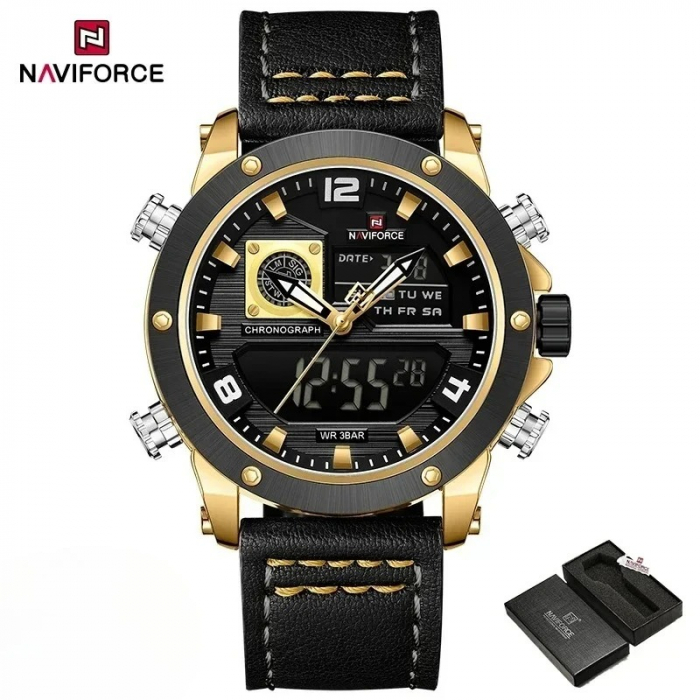 Ceas Bărbați Naviforce 9236 Negru-Auriu – Funcții Multiple, Design Military, Cronometru, Rezistent la Apă 3ATM [4]