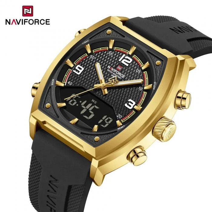 Ceas Bărbați Naviforce 9242 Negru-Auriu – Funcții Multiple, Afișaj LED, Rezistent la Șocuri, Rezistent la Apă 3ATM [2]