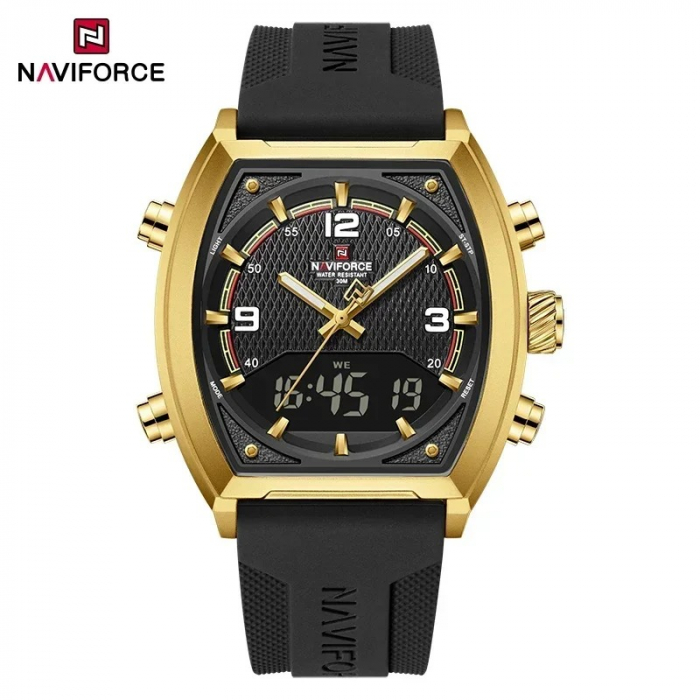 Ceas Bărbați Naviforce 9242 Negru-Auriu – Funcții Multiple, Afișaj LED, Rezistent la Șocuri, Rezistent la Apă 3ATM [7]