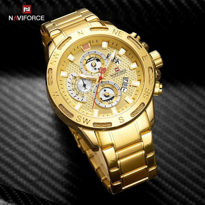 Ceas barbati Naviforce Analog Afisare data Indici fosforescenti Auriu [4]