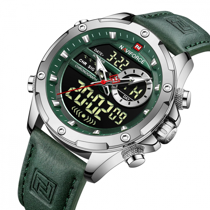 Ceas barbati Naviforce Cronograf Casual Analog Digital Quartz Piele Verde [3]