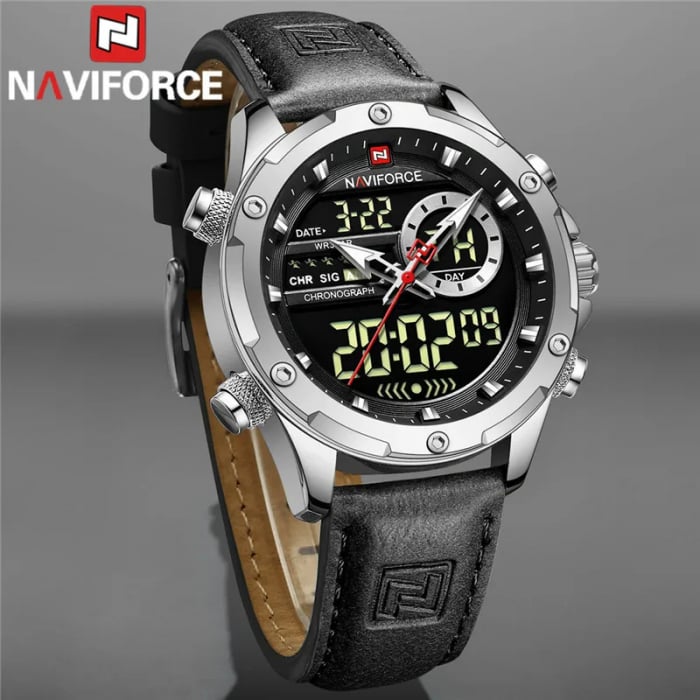 Ceas barbati Naviforce Cronograf Casual Analog Digital Quartz Piele Negru [4]