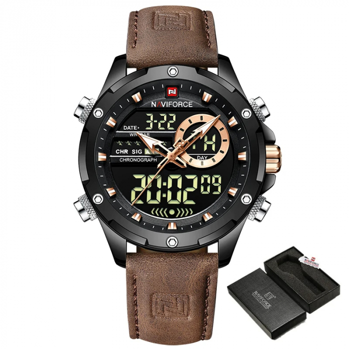 Ceas barbati Naviforce Cronograf Casual Analog Digital Quartz Piele Maro [6]