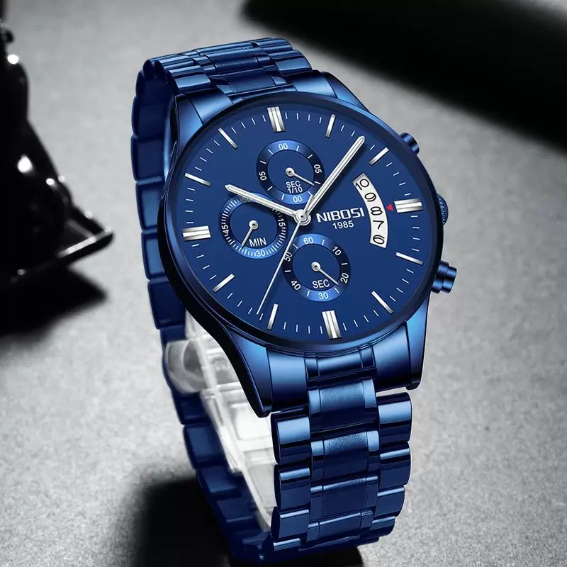 Ceas barbati Nibosi Data Otel Analog  Quartz Albastru [3]