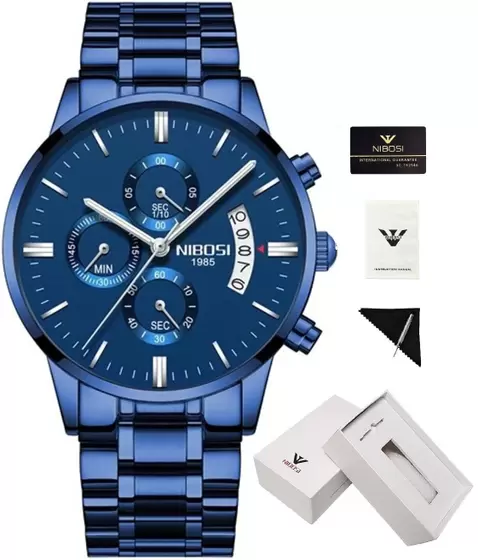 Ceas barbati Nibosi Data Otel Analog  Quartz Albastru [4]