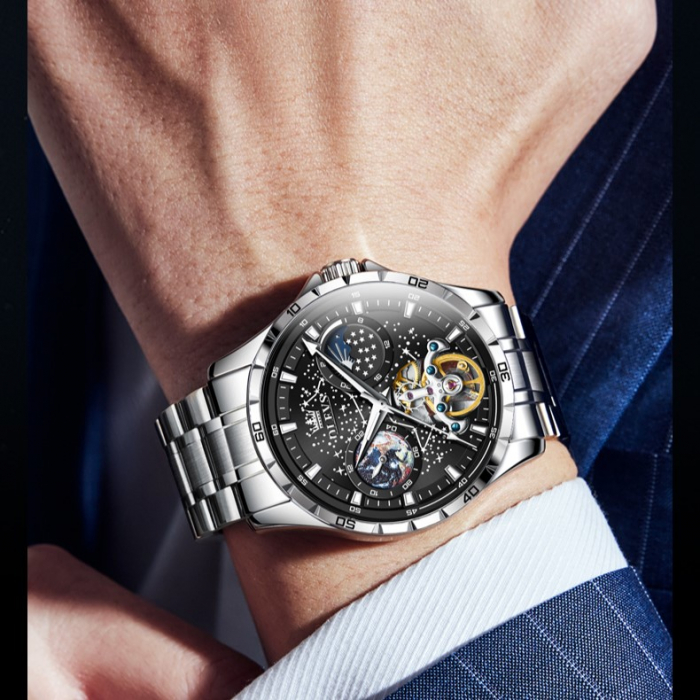 Ceas barbati Olevs Analog Mecanic Automatic Business Otel Argintiu Indici luminosi [2]