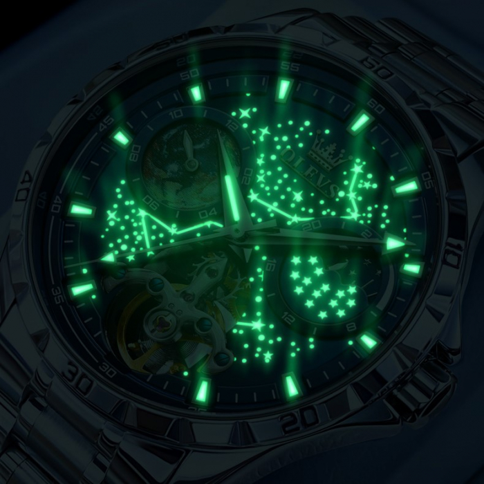 Ceas barbati Olevs Analog Mecanic Automatic Business Otel Argintiu Verde [5]