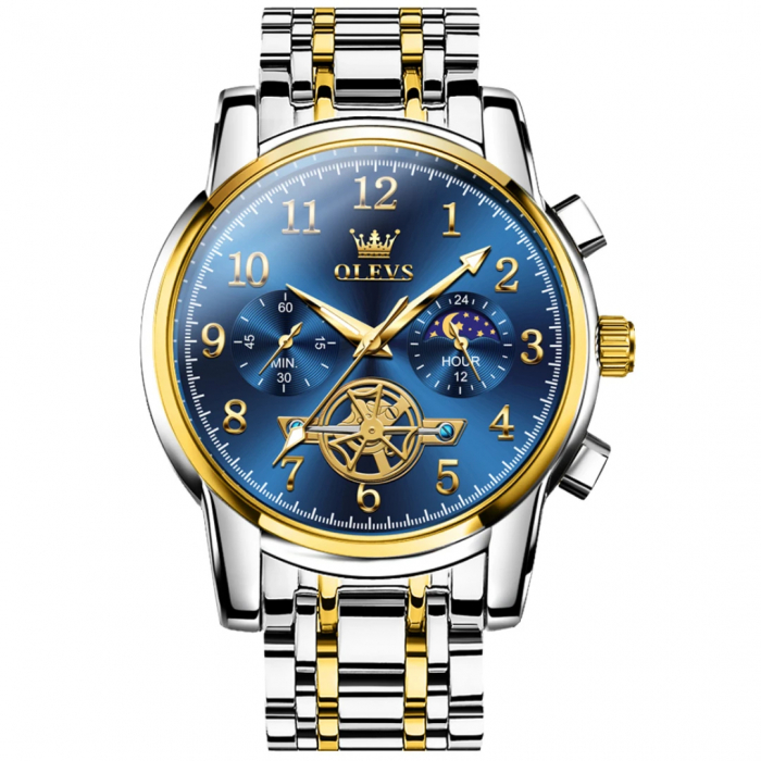 Ceas barbatesc Olevs Quartz Cronograf Analog Indici Luminosi Data Otel [1]