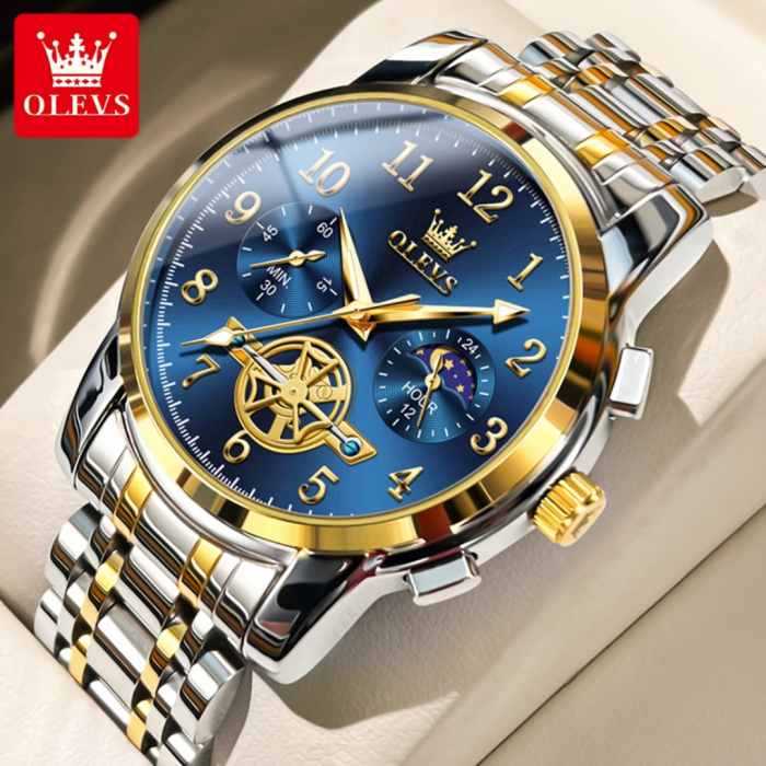 Ceas barbatesc Olevs Quartz Cronograf Analog Indici Luminosi Data Otel [2]
