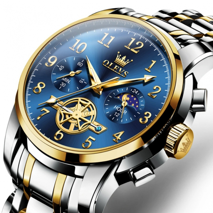 Ceas barbatesc Olevs Quartz Cronograf Analog Indici Luminosi Data Otel [3]