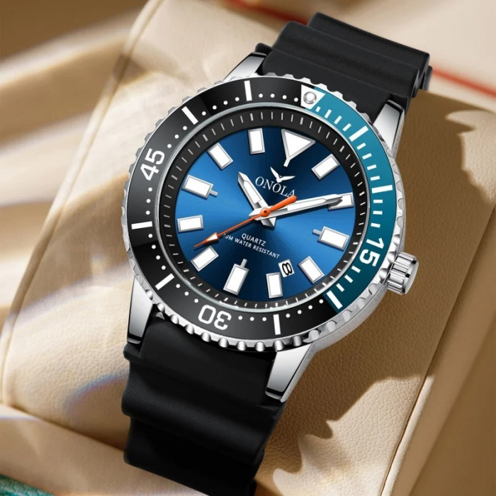 Ceas Bărbați Onola 3850 Negru-Cyan – Design Casual, Quartz, Luminos, Rezistent la Apă 3ATM [2]