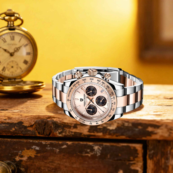 Ceas Bărbați Pagani Design PD-1644 Bicolor Argintiu & Rose Gold, Chronograph VK63, 40mm, Cadran Champagne, Sticlă Safir [2]