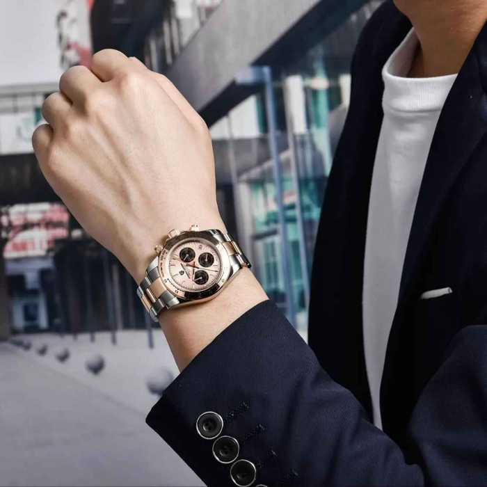 Ceas Bărbați Pagani Design PD-1644 Bicolor Argintiu & Rose Gold, Chronograph VK63, 40mm, Cadran Champagne, Sticlă Safir [8]