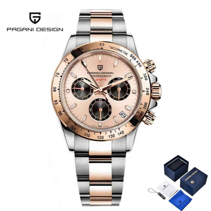 Ceas Bărbați Pagani Design PD-1644 Bicolor Argintiu & Rose Gold, Chronograph VK63, 40mm, Cadran Champagne, Sticlă Safir [3]