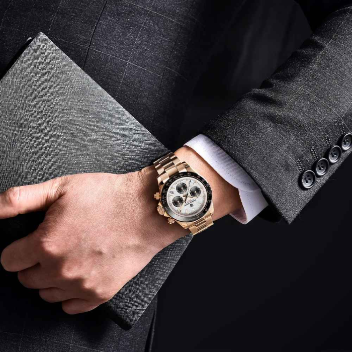 Ceas Bărbați Pagani Design PD-1644 Rose Gold, Chronograph VK63 Seiko, 40mm, Sticlă Safir, Oțel Inoxidabil, Elegant Sport [4]