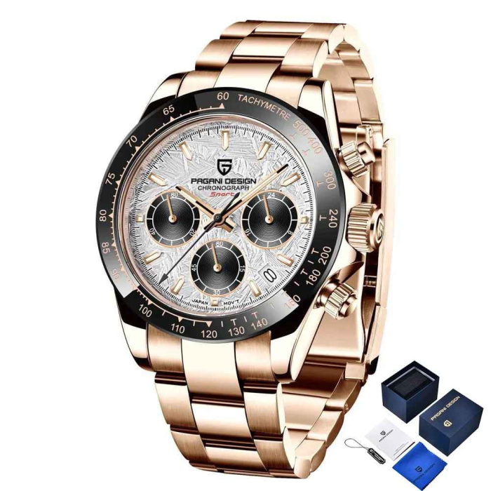 Ceas Bărbați Pagani Design PD-1644 Rose Gold, Chronograph VK63 Seiko, 40mm, Sticlă Safir, Oțel Inoxidabil, Elegant Sport [2]