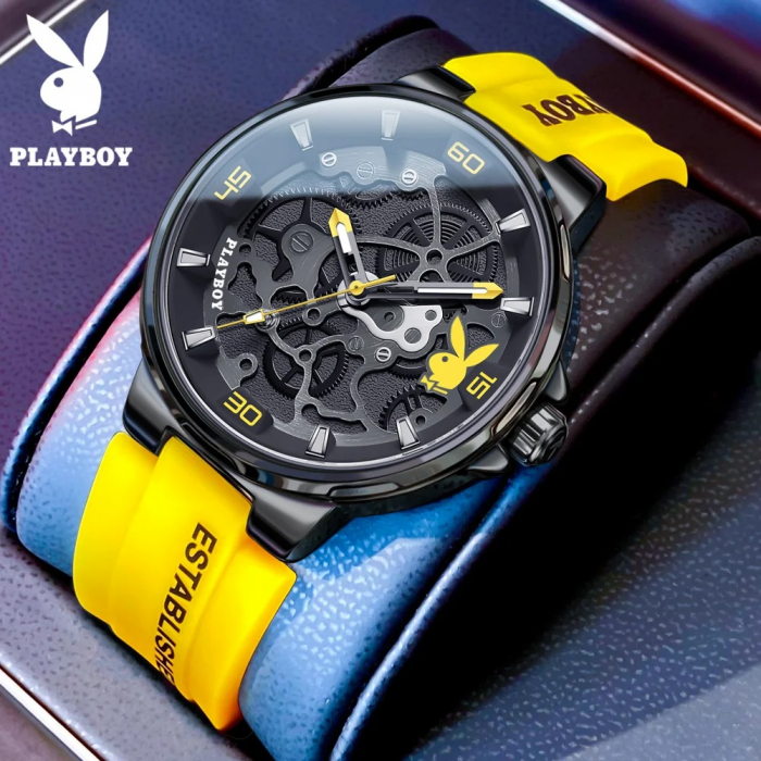 Ceas Bărbați Playboy 3052 Negru-Galben – Design Luxury, Funcții Multiple, Afișaj Luminos, Rezistent la Apă 3ATM [2]