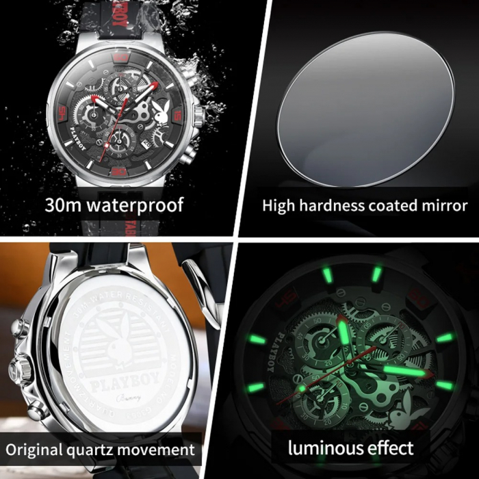 Ceas Bărbați Playboy 3052 Negru-Rosu – Design Luxury, Funcții Multiple, Afișaj Luminos, Rezistent la Apă 3ATM [6]