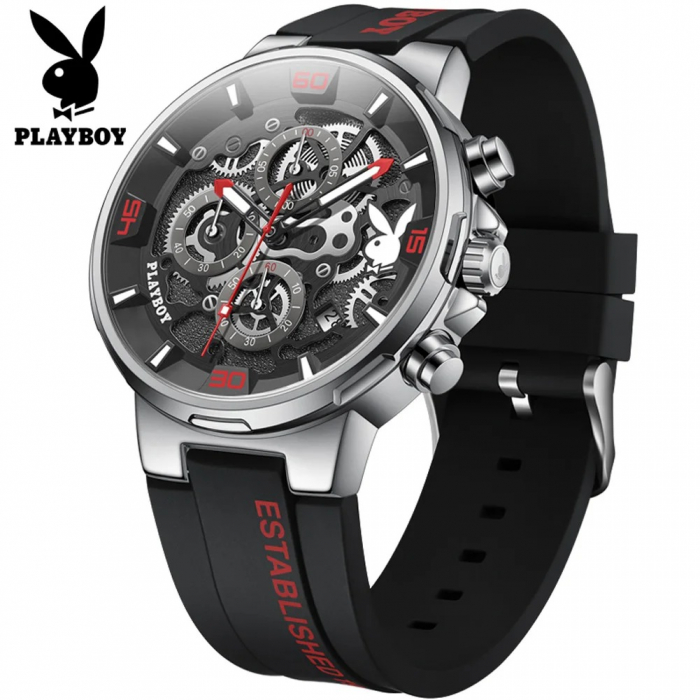 Ceas Bărbați Playboy 3052 Negru-Rosu – Design Luxury, Funcții Multiple, Afișaj Luminos, Rezistent la Apă 3ATM [5]