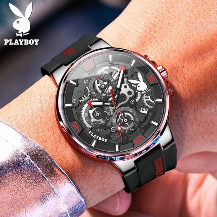 Ceas Bărbați Playboy 3052 Negru-Rosu – Design Luxury, Funcții Multiple, Afișaj Luminos, Rezistent la Apă 3ATM [4]