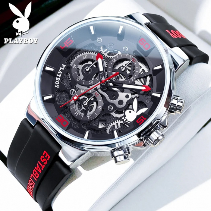 Ceas Bărbați Playboy 3052 Negru-Rosu – Design Luxury, Funcții Multiple, Afișaj Luminos, Rezistent la Apă 3ATM [2]