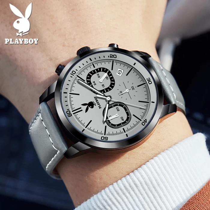 Ceas Bărbați Playboy 3065 Gri – Design Business, Funcții Multiple, Rezistent la Șocuri, Rezistent la Apă 3ATM [4]