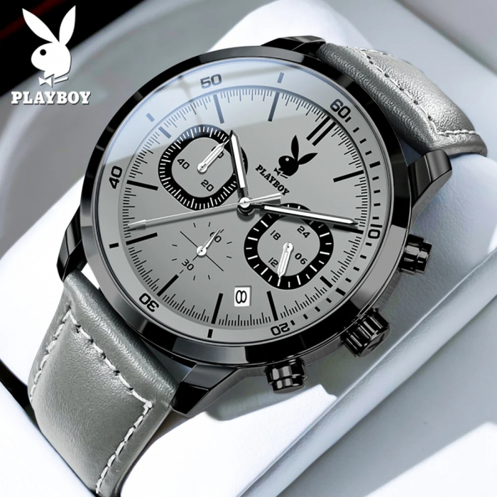 Ceas Bărbați Playboy 3065 Gri – Design Business, Funcții Multiple, Rezistent la Șocuri, Rezistent la Apă 3ATM [2]