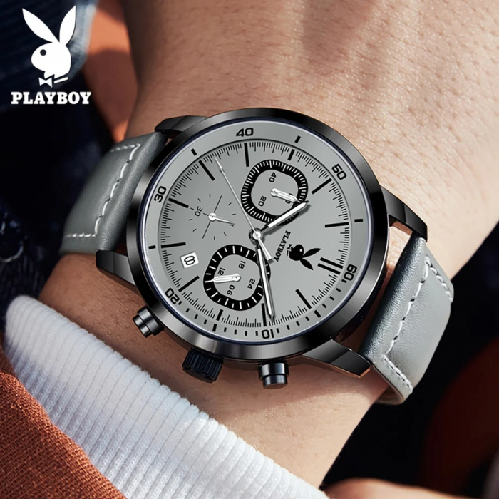 Ceas Bărbați Playboy 3065 Gri – Design Business, Funcții Multiple, Rezistent la Șocuri, Rezistent la Apă 3ATM [3]