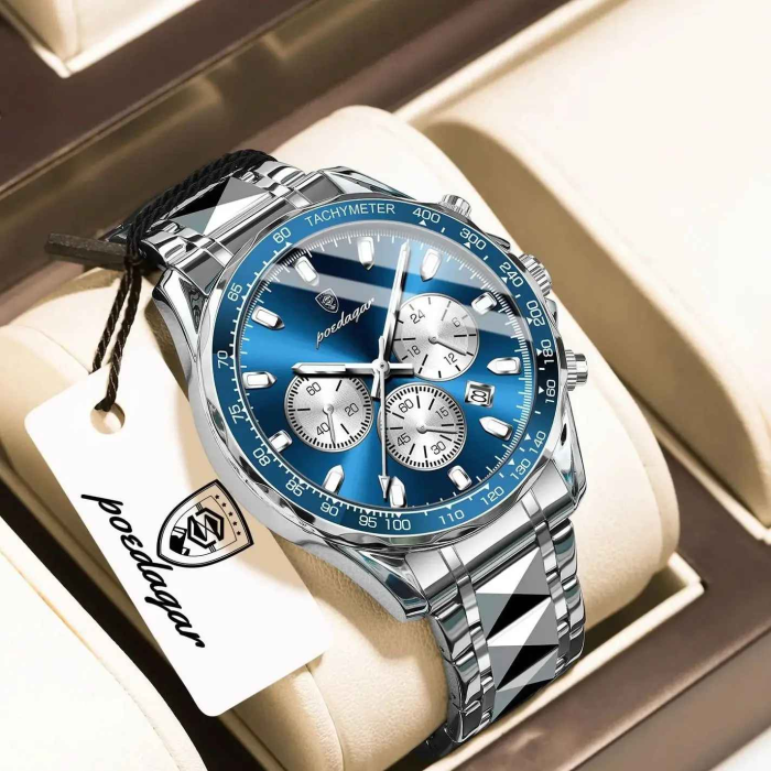 Ceas Bărbați POEDAGAR 815 Luxury Chronograph Quartz, 44.5mm, Oțel Inoxidabil, 3ATM, Luminous, Dată [6]