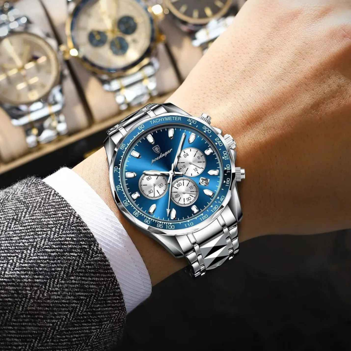 Ceas Bărbați POEDAGAR 815 Luxury Chronograph Quartz, 44.5mm, Oțel Inoxidabil, 3ATM, Luminous, Dată [3]