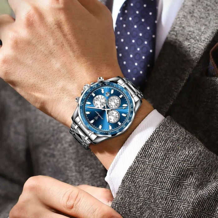 Ceas Bărbați POEDAGAR 815 Luxury Chronograph Quartz, 44.5mm, Oțel Inoxidabil, 3ATM, Luminous, Dată [2]