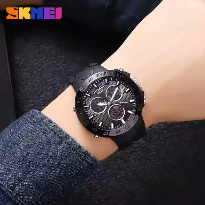 Ceas bărbați Skmei 2106 sport digital & analog, rezistent la apă 5ATM, curea silicon, negru [4]