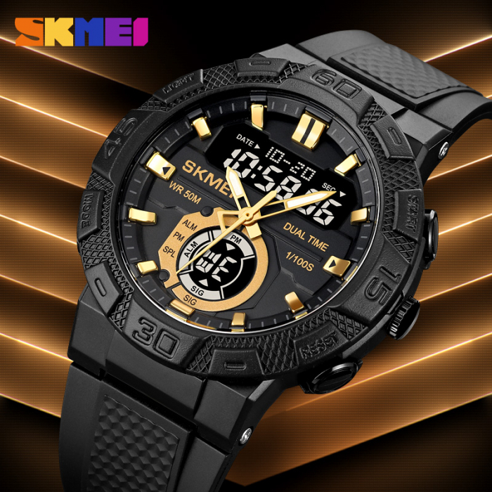 Ceas barbati Skmei Quartz Digital Analogic Alarma Sport Negru Auriu [2]