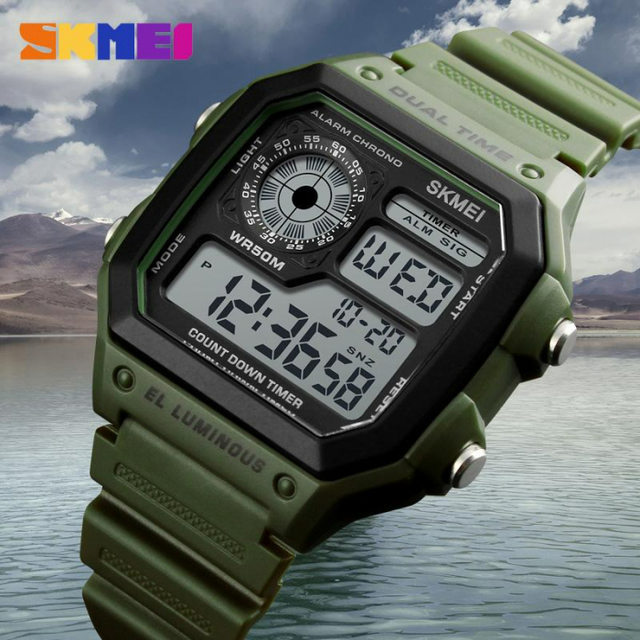 Ceas barbati Skmei Sport Multifunctional Digital Alarma Casual Army Verde [3]