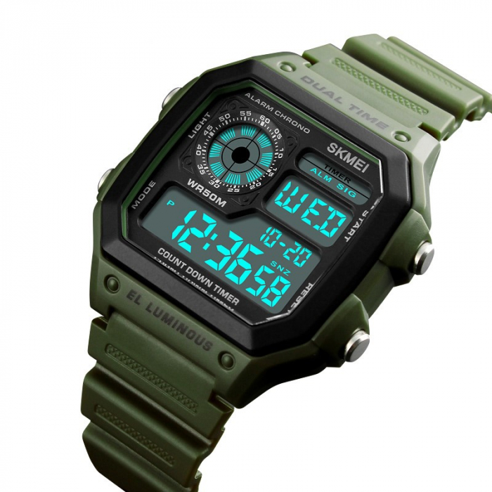 Ceas barbati Skmei Sport Multifunctional Digital Alarma Casual Army Verde [2]