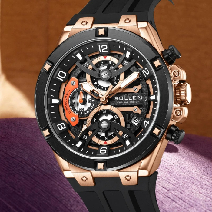 Ceas Bărbați Sollen 89207 Negru – Design Luxury, Funcții Multiple, Rezistent la Șocuri, Rezistent la Apă 3ATM [6]