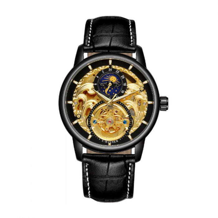 Ceas Bărbați T-Winner 8177 Negru-Auriu Mecanic – Design Luxury, Funcții Multiple, Rezistent la Apă 3ATM [2]