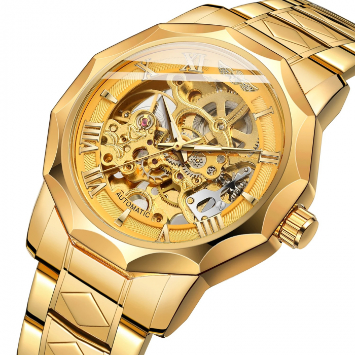 Ceas Bărbați T-Winner 8249 Auriu Mecanic – Design Business, Funcții Multiple, Rezistent la Apă 3ATM [3]